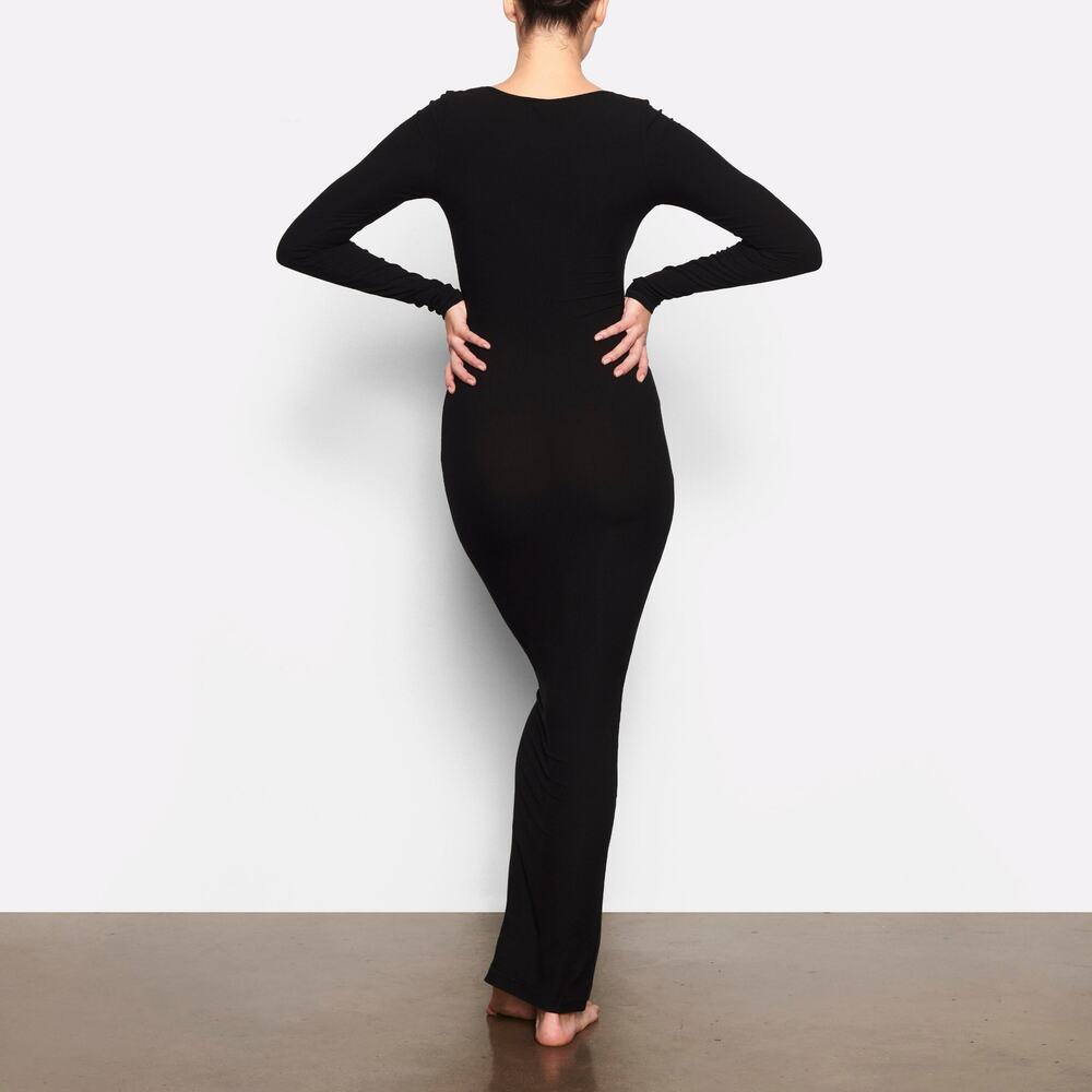 NWT Skims Soft Lounge Ribbed Long Sleeve Dress Onyx Women’s Size XS - Picture 3 of 8